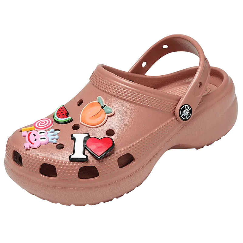 Cute Purple Woman Clogs Chunky Fruit Pattern Womens Platform Sandals Hollow Out Fashion Women's Wedge Sandals zuecos sanitarios