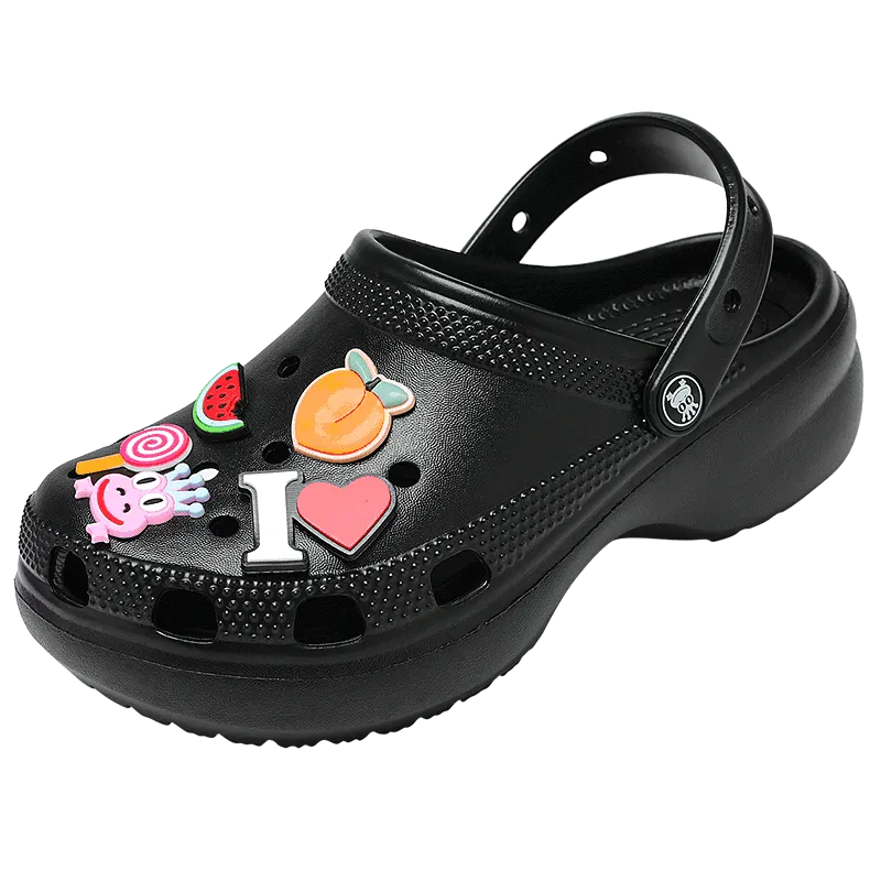 Cute Purple Woman Clogs Chunky Fruit Pattern Womens Platform Sandals Hollow Out Fashion Women's Wedge Sandals zuecos sanitarios
