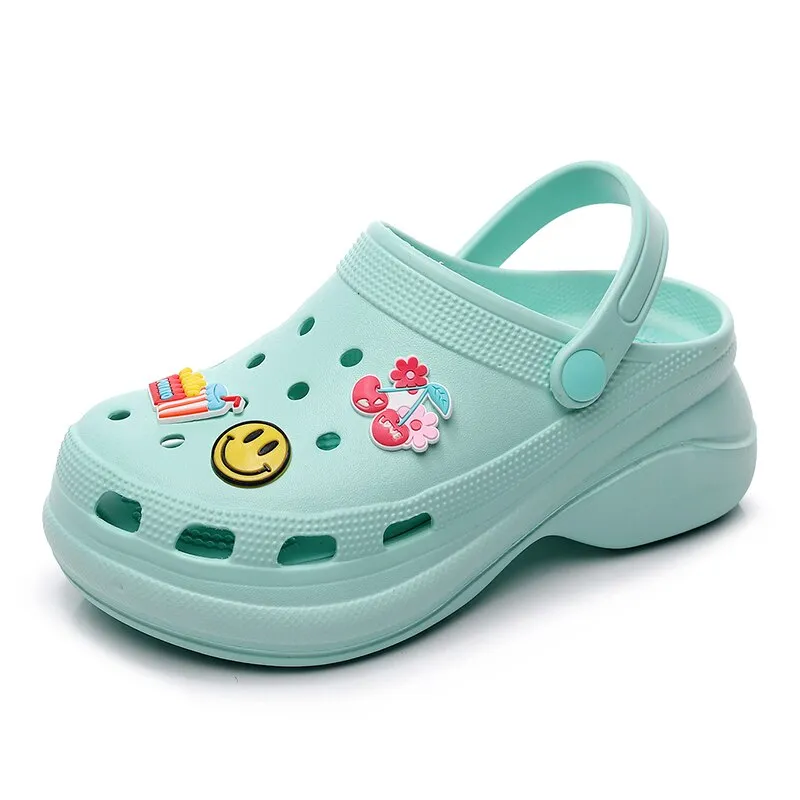Cute Purple Woman Clogs Chunky Fruit Pattern Womens Platform Sandals Hollow Out Fashion Women's Wedge Sandals zuecos sanitarios