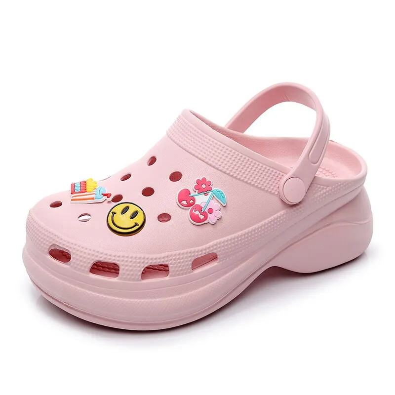 Cute Purple Woman Clogs Chunky Fruit Pattern Womens Platform Sandals Hollow Out Fashion Women's Wedge Sandals zuecos sanitarios