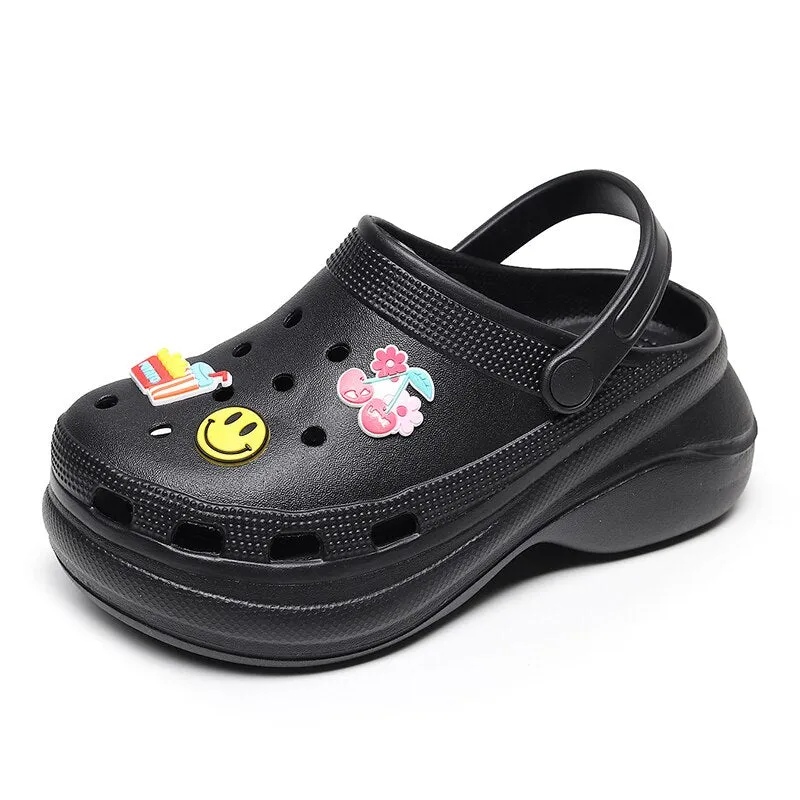 Cute Purple Woman Clogs Chunky Fruit Pattern Womens Platform Sandals Hollow Out Fashion Women's Wedge Sandals zuecos sanitarios