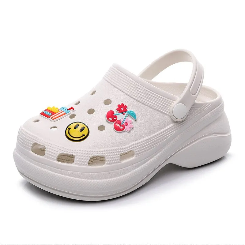 Cute Purple Woman Clogs Chunky Fruit Pattern Womens Platform Sandals Hollow Out Fashion Women's Wedge Sandals zuecos sanitarios