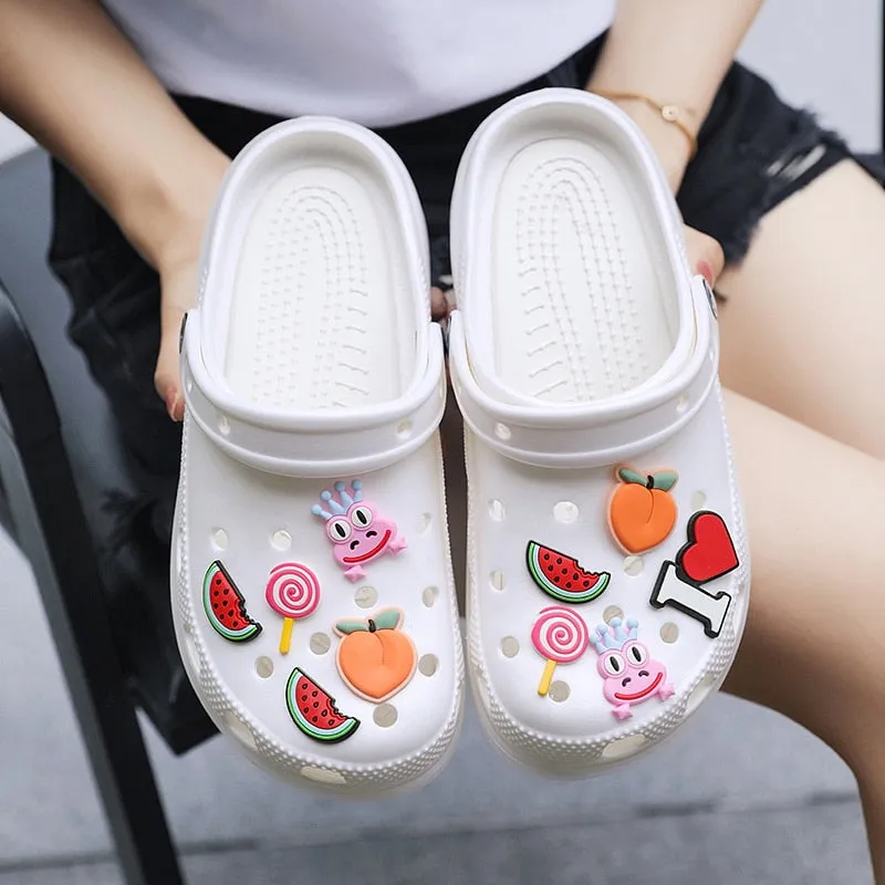 Cute Purple Woman Clogs Chunky Fruit Pattern Womens Platform Sandals Hollow Out Fashion Women's Wedge Sandals zuecos sanitarios