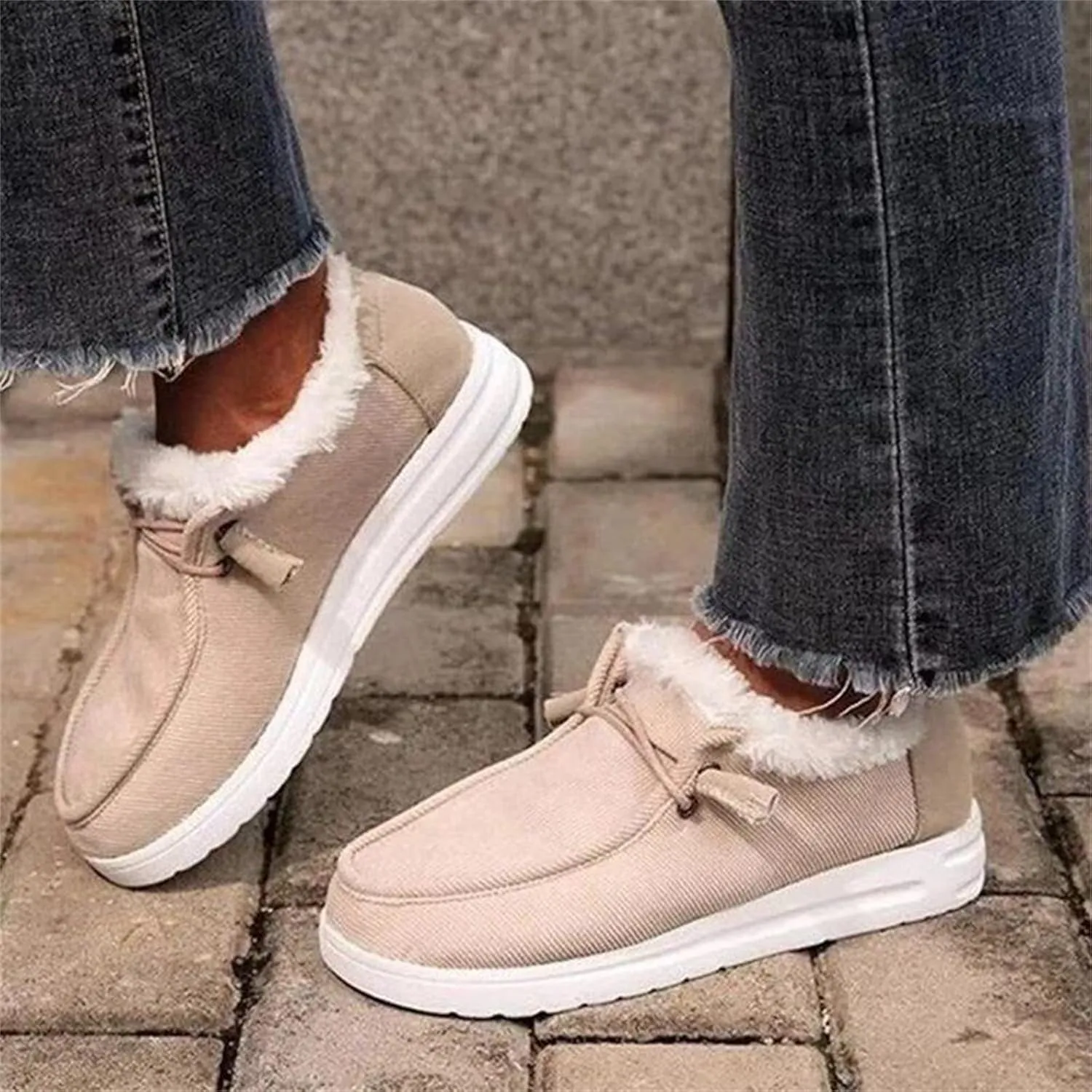 Cute Winter Boots For Women Fashion Snow Boots with Fur Lined Warm Slip On Casual Fuzzy Loafers Shoes Ankle Booties