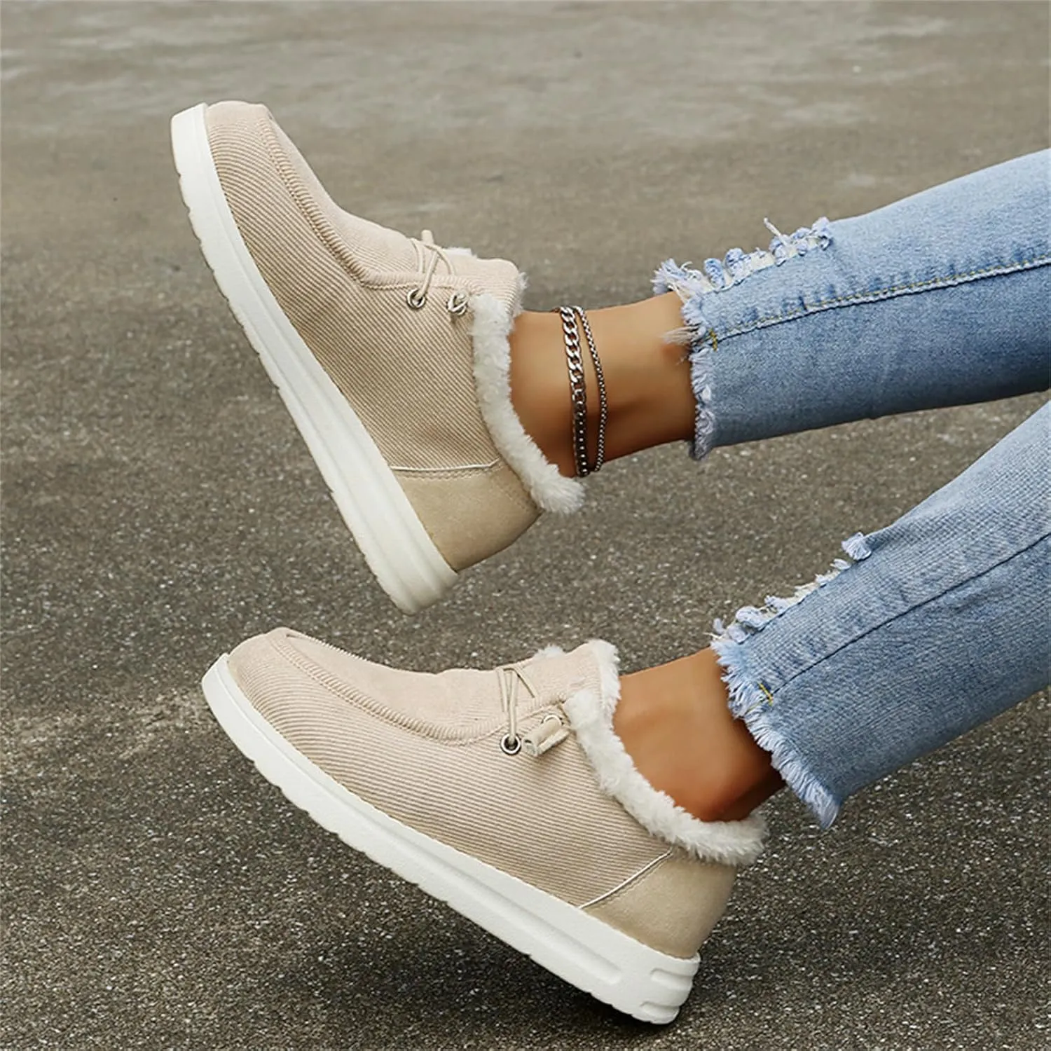 Cute Winter Boots For Women Fashion Snow Boots with Fur Lined Warm Slip On Casual Fuzzy Loafers Shoes Ankle Booties