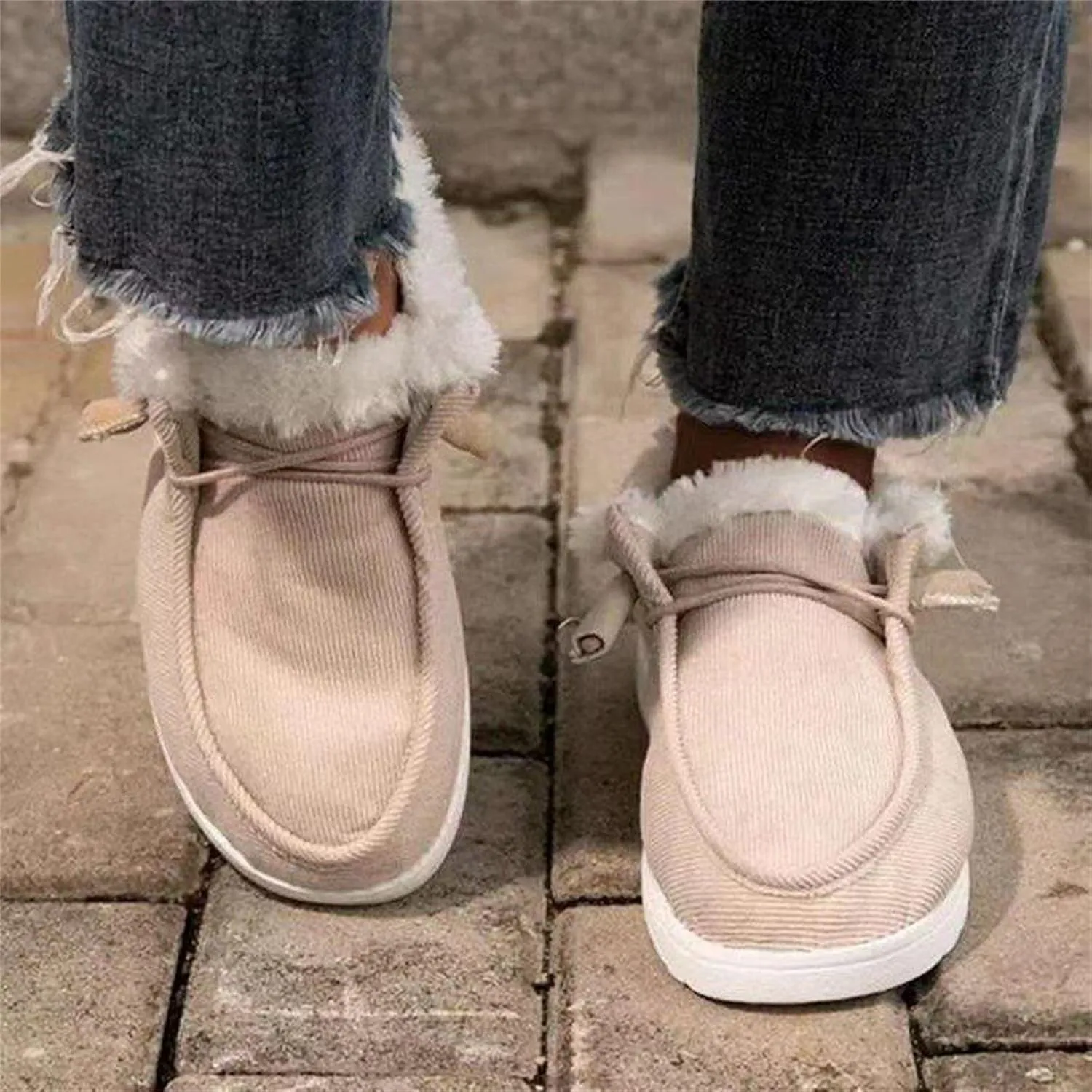 Cute Winter Boots For Women Fashion Snow Boots with Fur Lined Warm Slip On Casual Fuzzy Loafers Shoes Ankle Booties