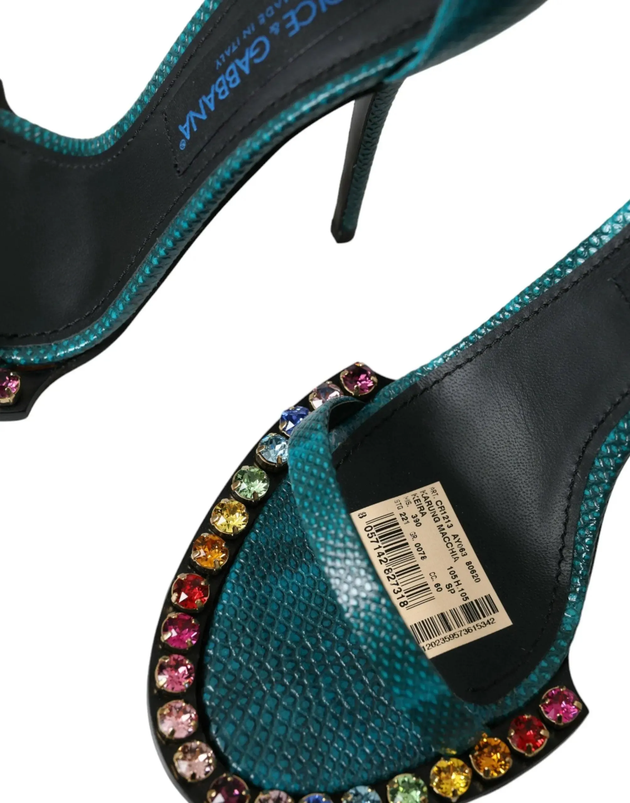 Dolce & Gabbana Blue Exotic Leather Crystal Sandals