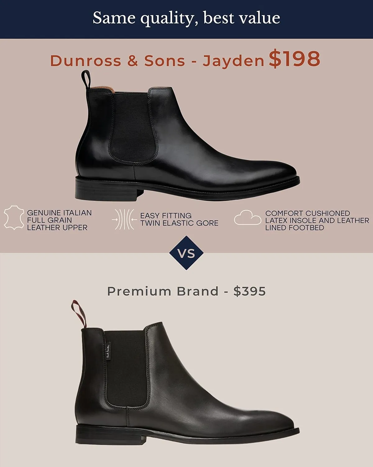 Dunross & Sons Men Jayden Chelsea Boot, Comfortable Leather Boot