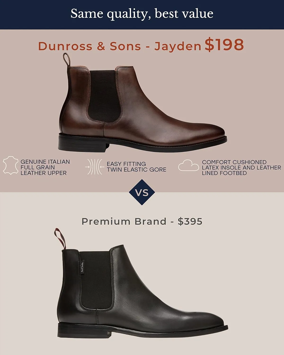 Dunross & Sons Men Jayden Chelsea Boot, Comfortable Leather Boot