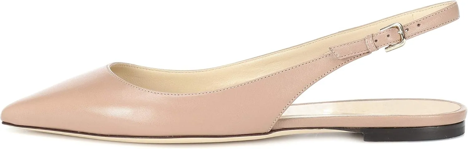 Eldof Women's Ballet Flat Pumps | Pointed Toe Slingback Flat Pumps | Closed Pointed Toe Buckled Slingback Flat