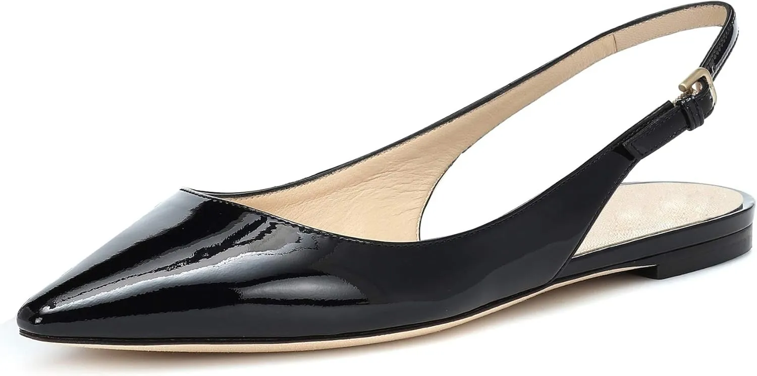 Eldof Women's Ballet Flat Pumps | Pointed Toe Slingback Flat Pumps | Closed Pointed Toe Buckled Slingback Flat