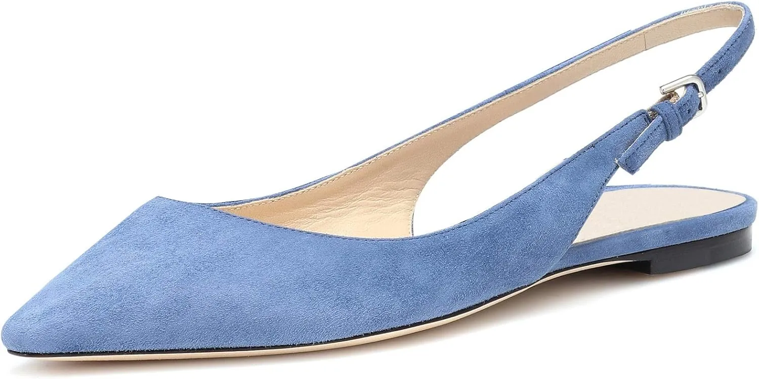Eldof Women's Ballet Flat Pumps | Pointed Toe Slingback Flat Pumps | Closed Pointed Toe Buckled Slingback Flat