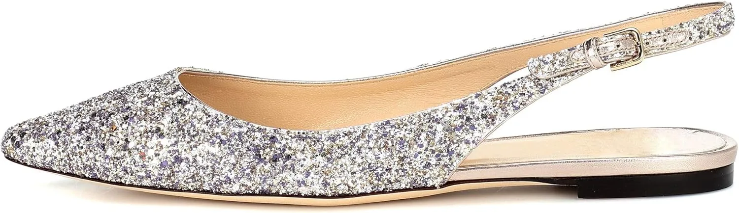 Eldof Women's Ballet Flat Pumps | Pointed Toe Slingback Flat Pumps | Closed Pointed Toe Buckled Slingback Flat