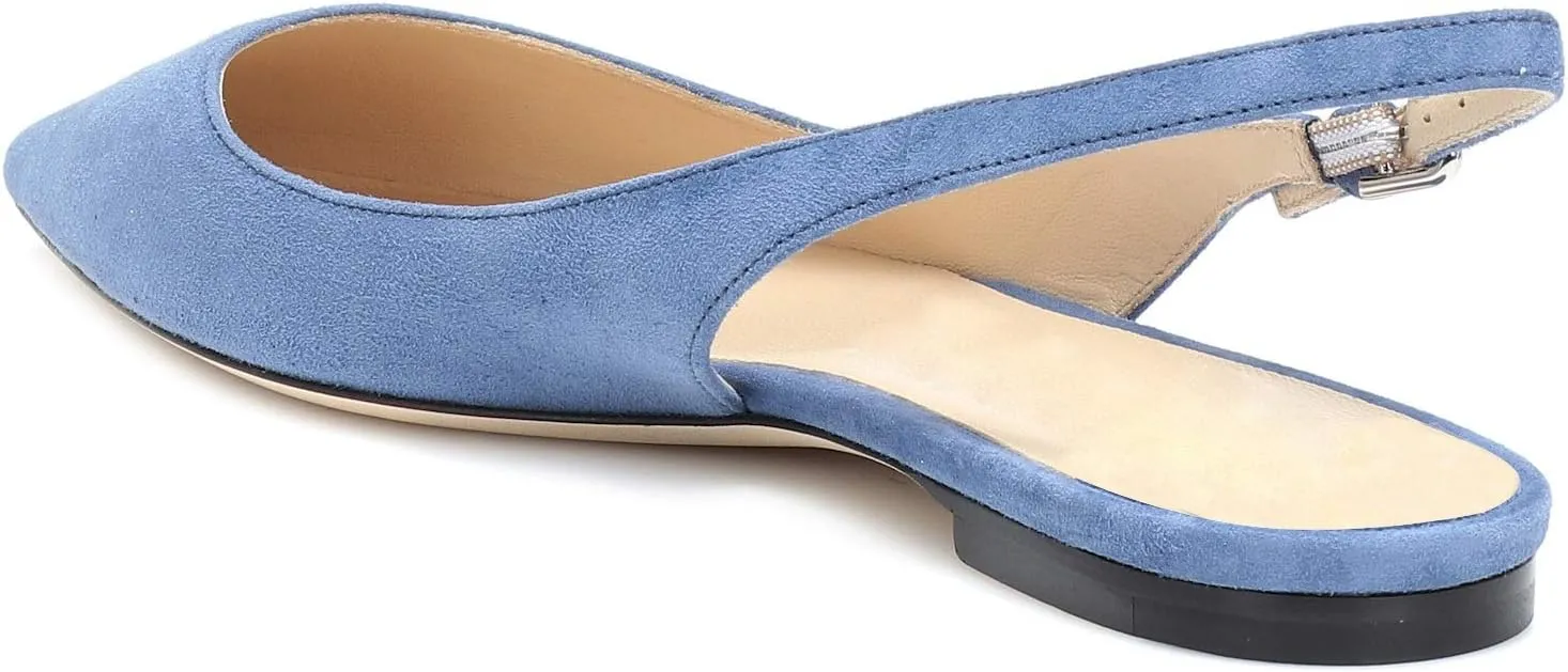 Eldof Women's Ballet Flat Pumps | Pointed Toe Slingback Flat Pumps | Closed Pointed Toe Buckled Slingback Flat