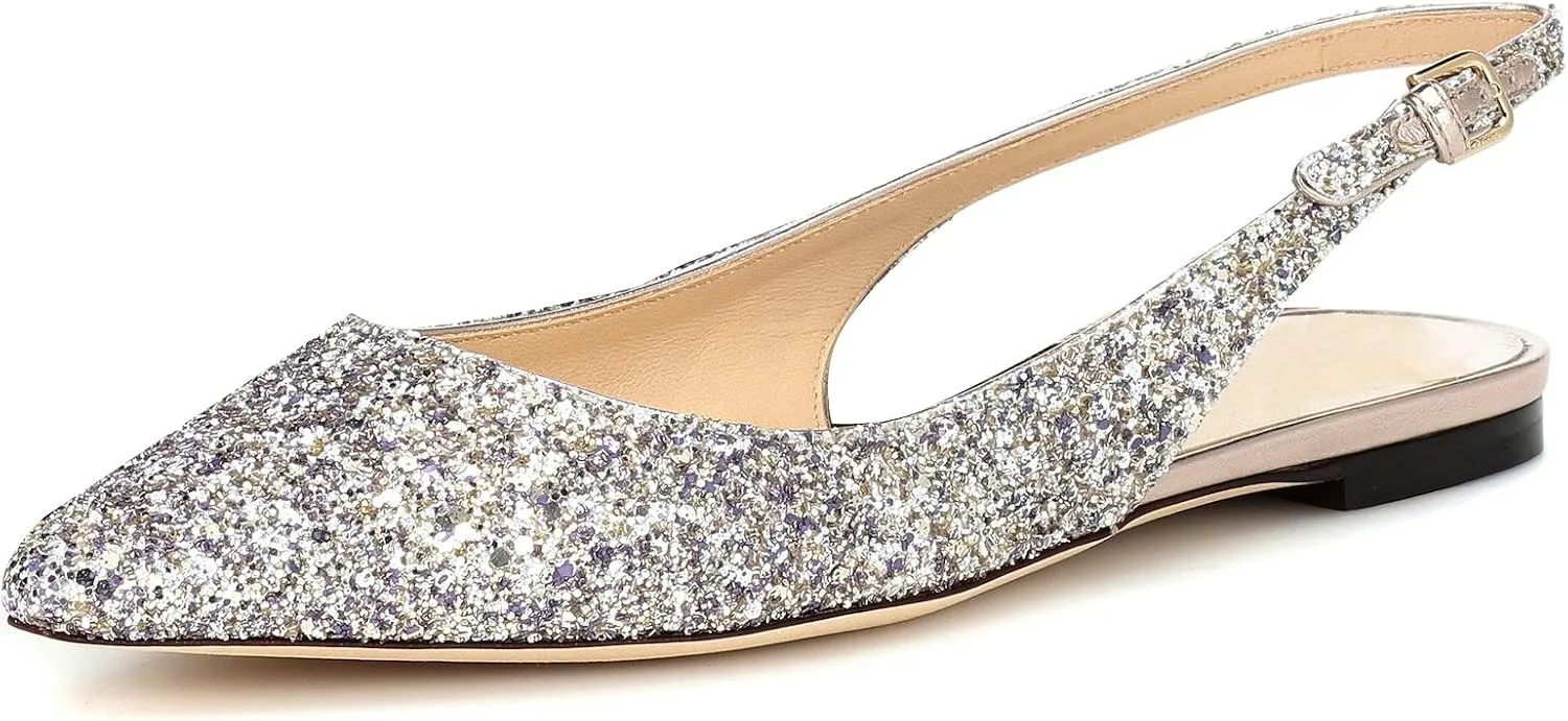 Eldof Women's Ballet Flat Pumps | Pointed Toe Slingback Flat Pumps | Closed Pointed Toe Buckled Slingback Flat