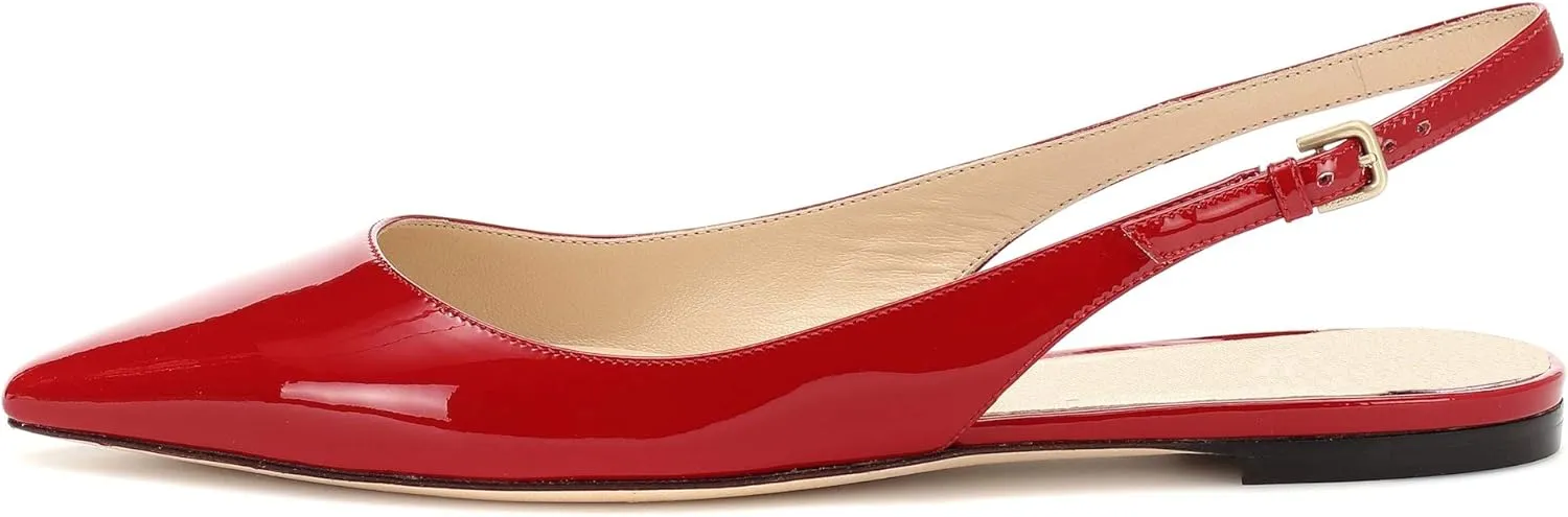 Eldof Women's Ballet Flat Pumps | Pointed Toe Slingback Flat Pumps | Closed Pointed Toe Buckled Slingback Flat