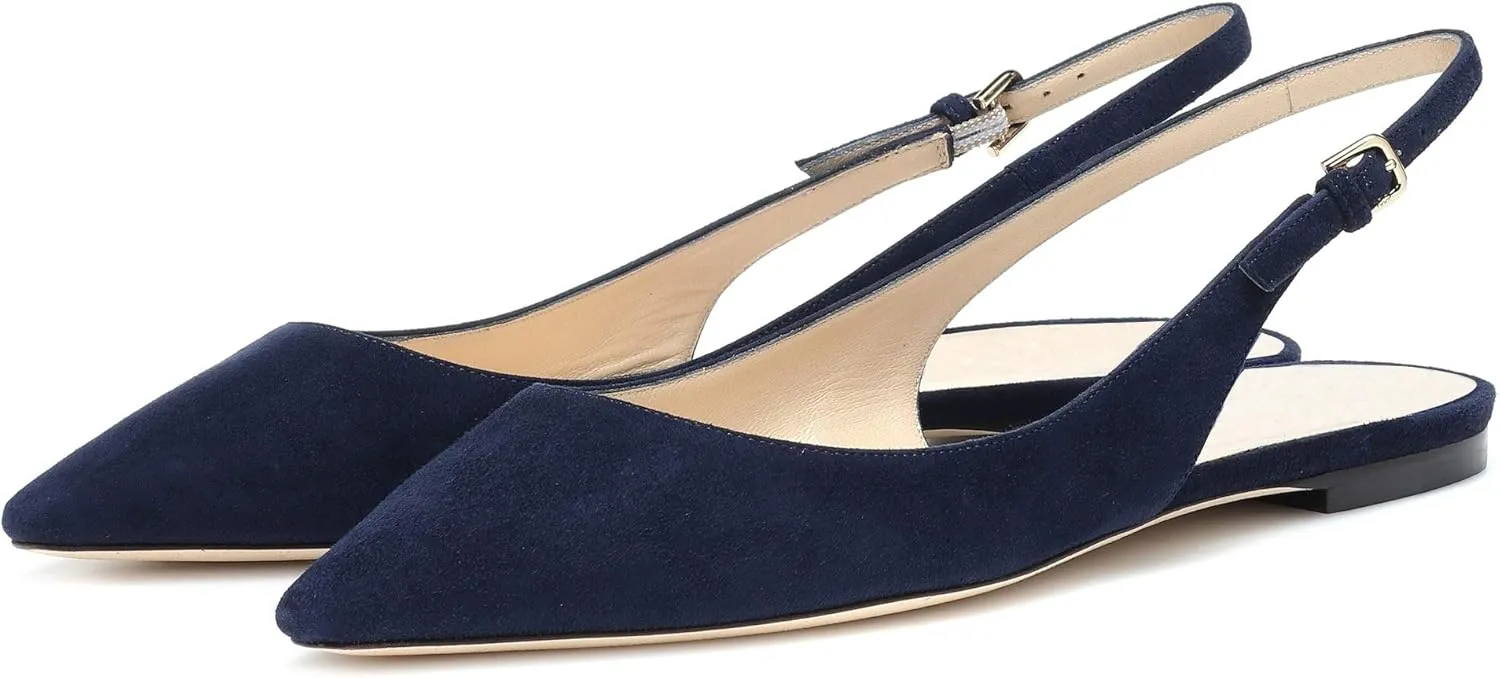Eldof Women's Ballet Flat Pumps | Pointed Toe Slingback Flat Pumps | Closed Pointed Toe Buckled Slingback Flat