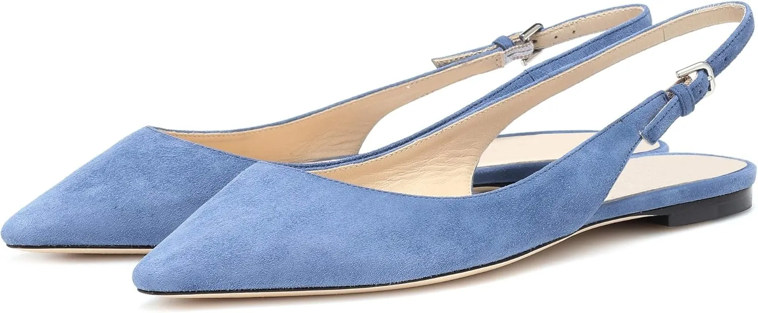 Eldof Women's Ballet Flat Pumps | Pointed Toe Slingback Flat Pumps | Closed Pointed Toe Buckled Slingback Flat