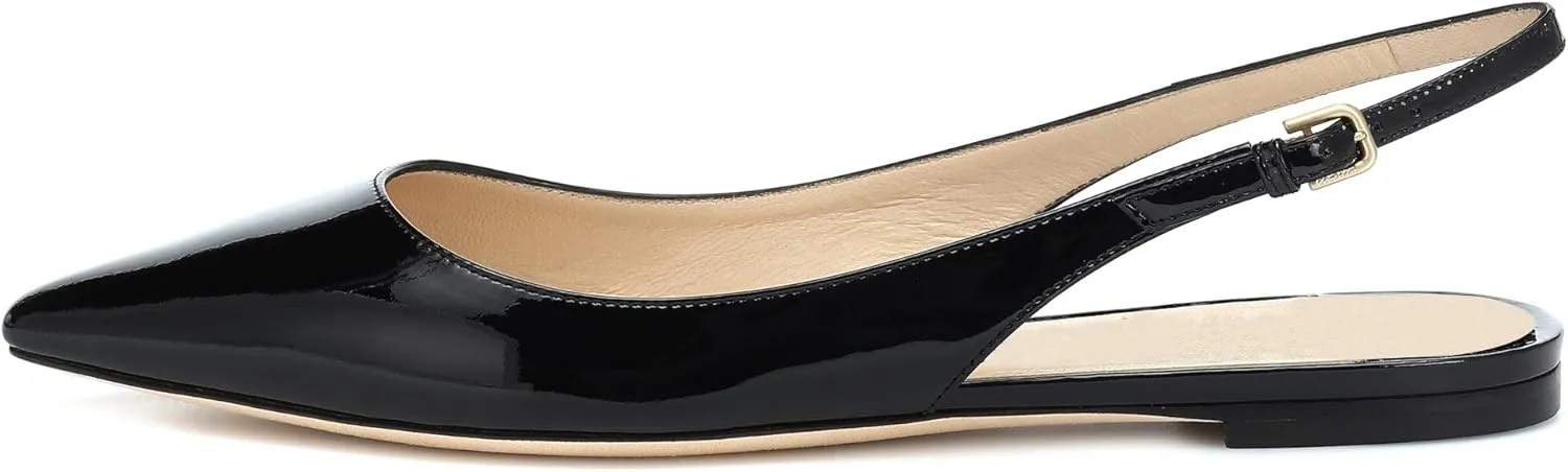 Eldof Women's Ballet Flat Pumps | Pointed Toe Slingback Flat Pumps | Closed Pointed Toe Buckled Slingback Flat