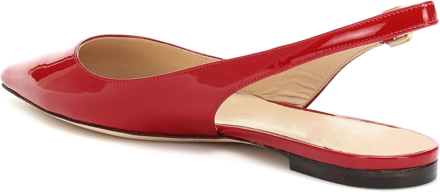 Eldof Women's Ballet Flat Pumps | Pointed Toe Slingback Flat Pumps | Closed Pointed Toe Buckled Slingback Flat