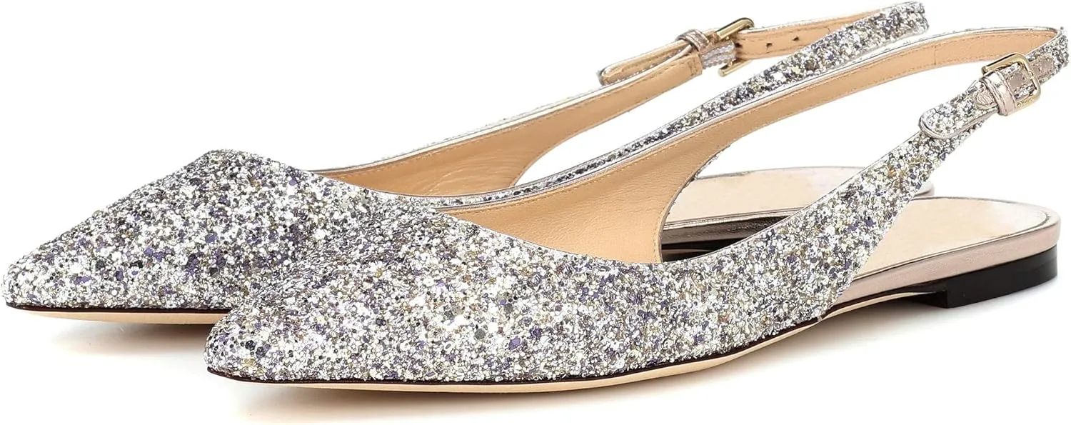 Eldof Women's Ballet Flat Pumps | Pointed Toe Slingback Flat Pumps | Closed Pointed Toe Buckled Slingback Flat