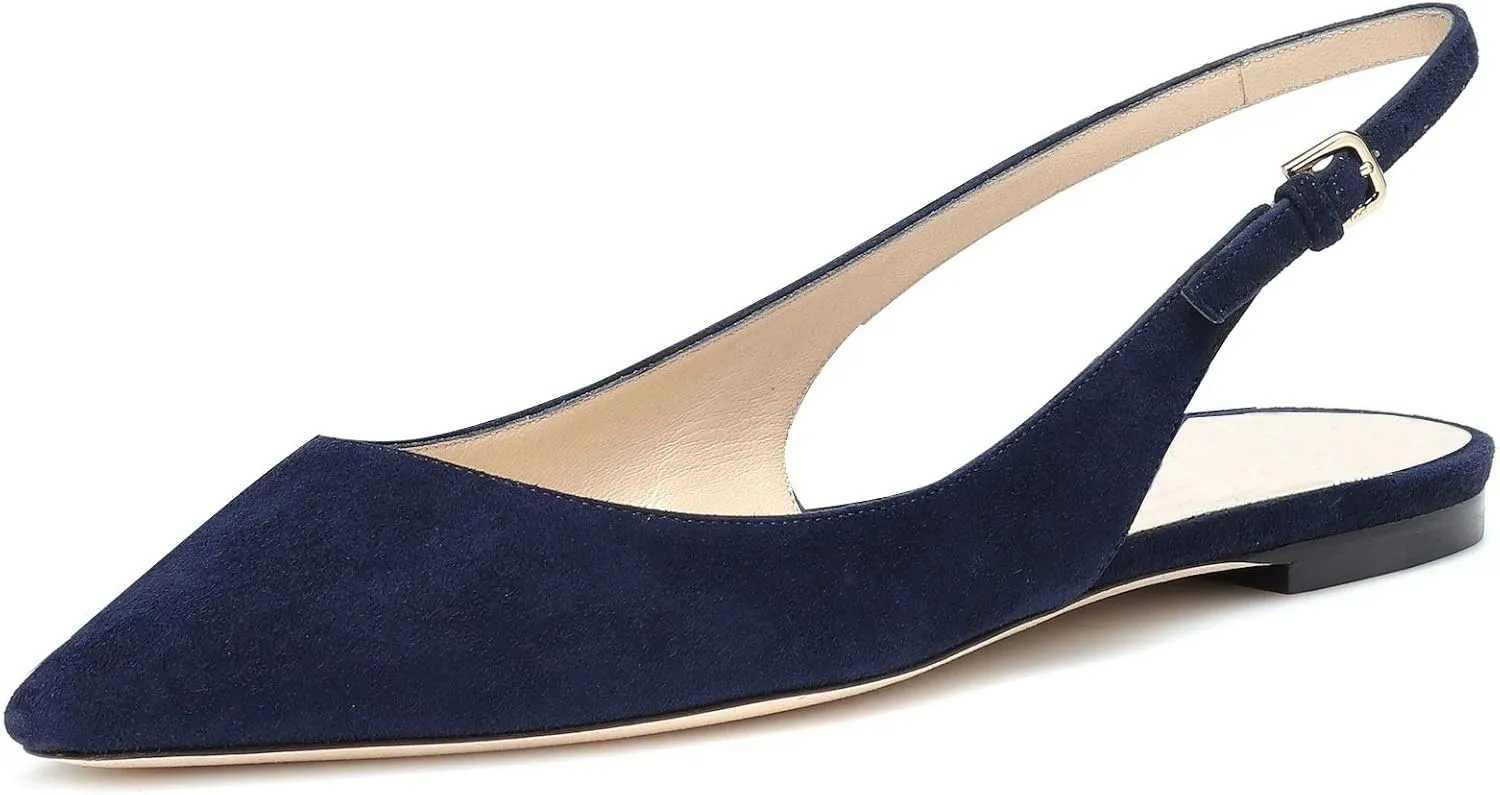 Eldof Women's Ballet Flat Pumps | Pointed Toe Slingback Flat Pumps | Closed Pointed Toe Buckled Slingback Flat