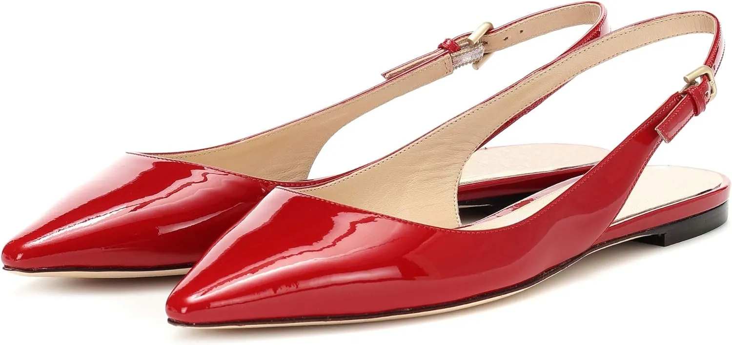 Eldof Women's Ballet Flat Pumps | Pointed Toe Slingback Flat Pumps | Closed Pointed Toe Buckled Slingback Flat