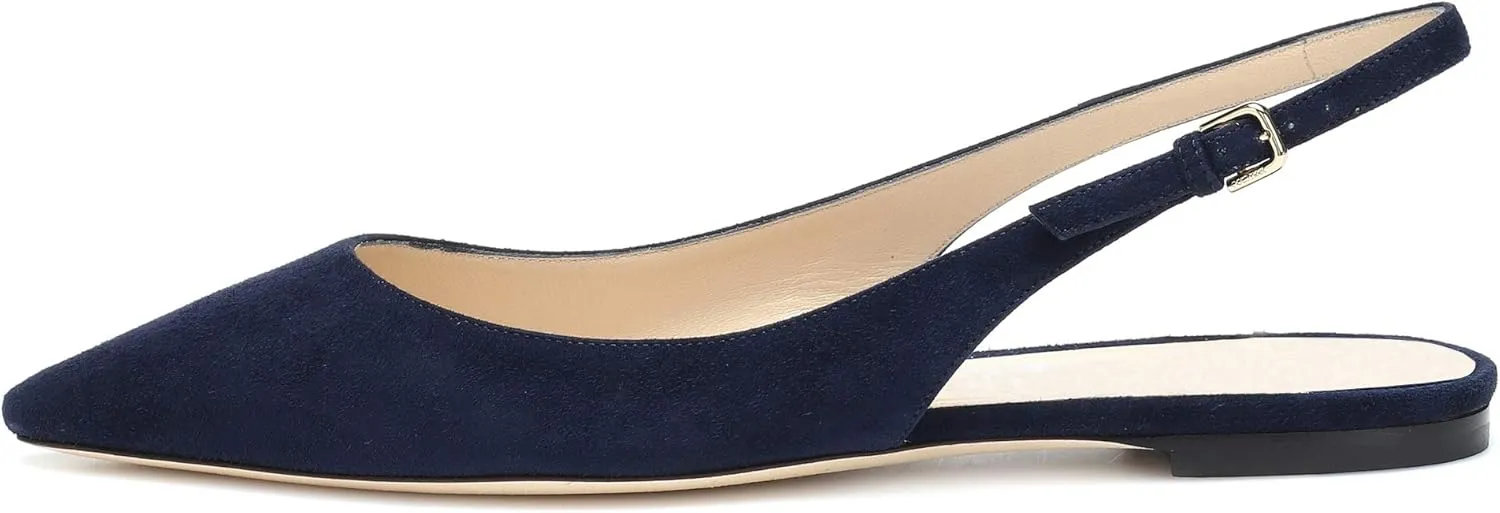 Eldof Women's Ballet Flat Pumps | Pointed Toe Slingback Flat Pumps | Closed Pointed Toe Buckled Slingback Flat