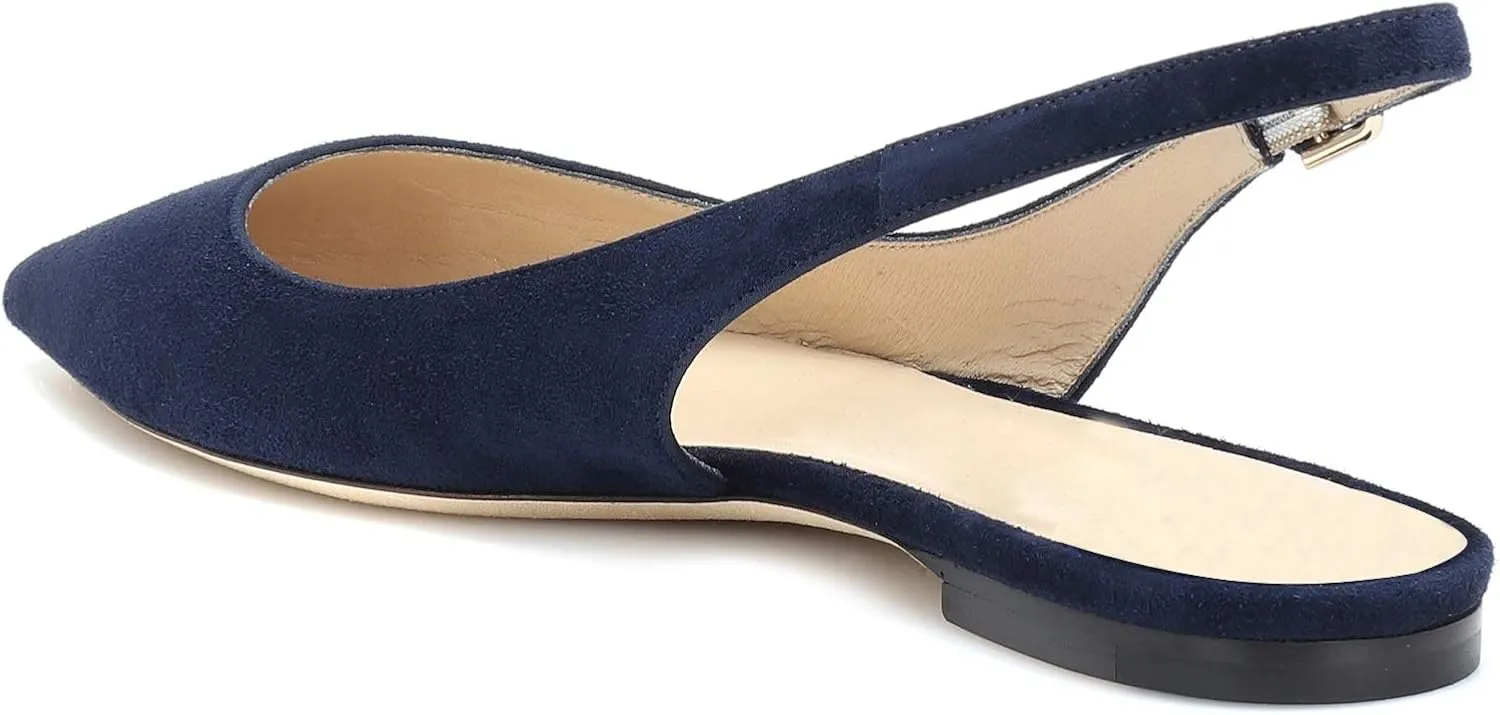 Eldof Women's Ballet Flat Pumps | Pointed Toe Slingback Flat Pumps | Closed Pointed Toe Buckled Slingback Flat