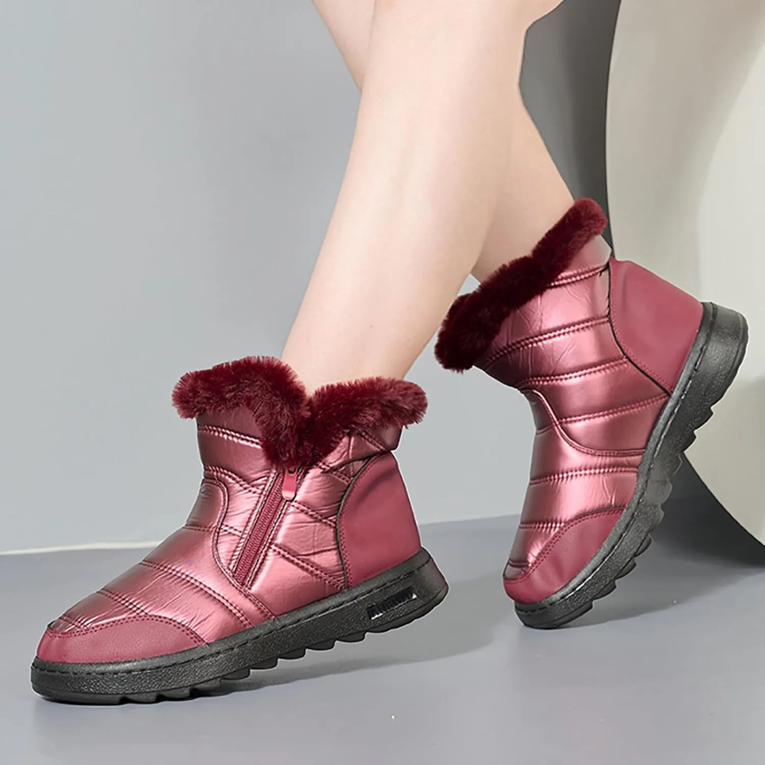 Fashion Furry Boots for Women Water Proof Insulated Snow Boots Soft Soled Non Slip Boots Winter Snow Hiking Boots
