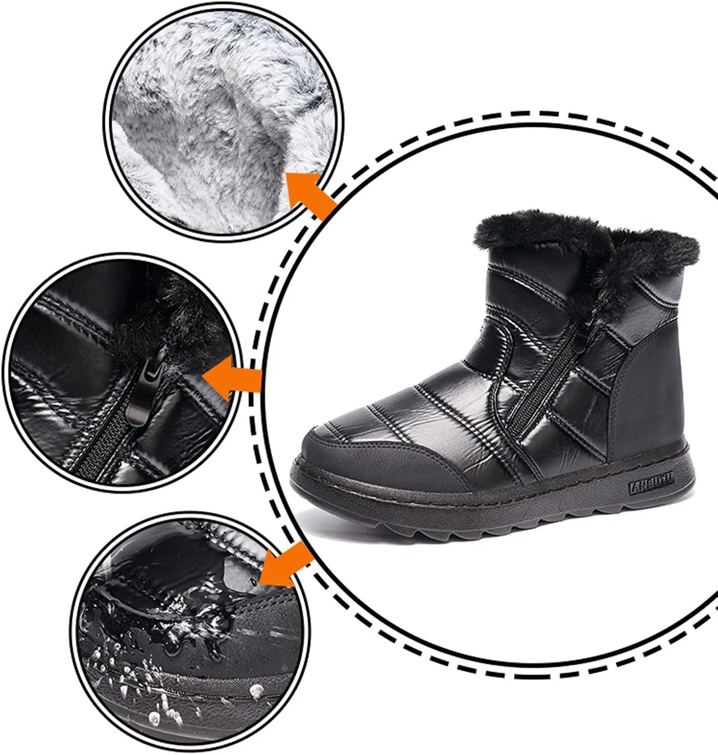 Fashion Furry Boots for Women Water Proof Insulated Snow Boots Soft Soled Non Slip Boots Winter Snow Hiking Boots