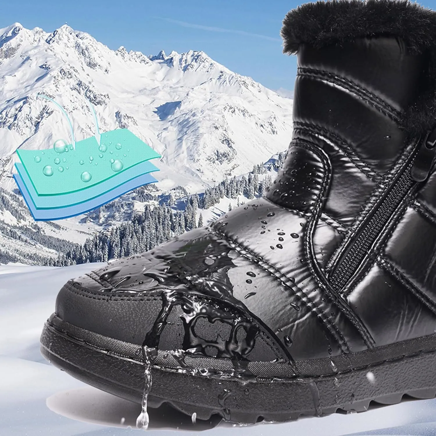 Fashion Furry Boots for Women Water Proof Insulated Snow Boots Soft Soled Non Slip Boots Winter Snow Hiking Boots