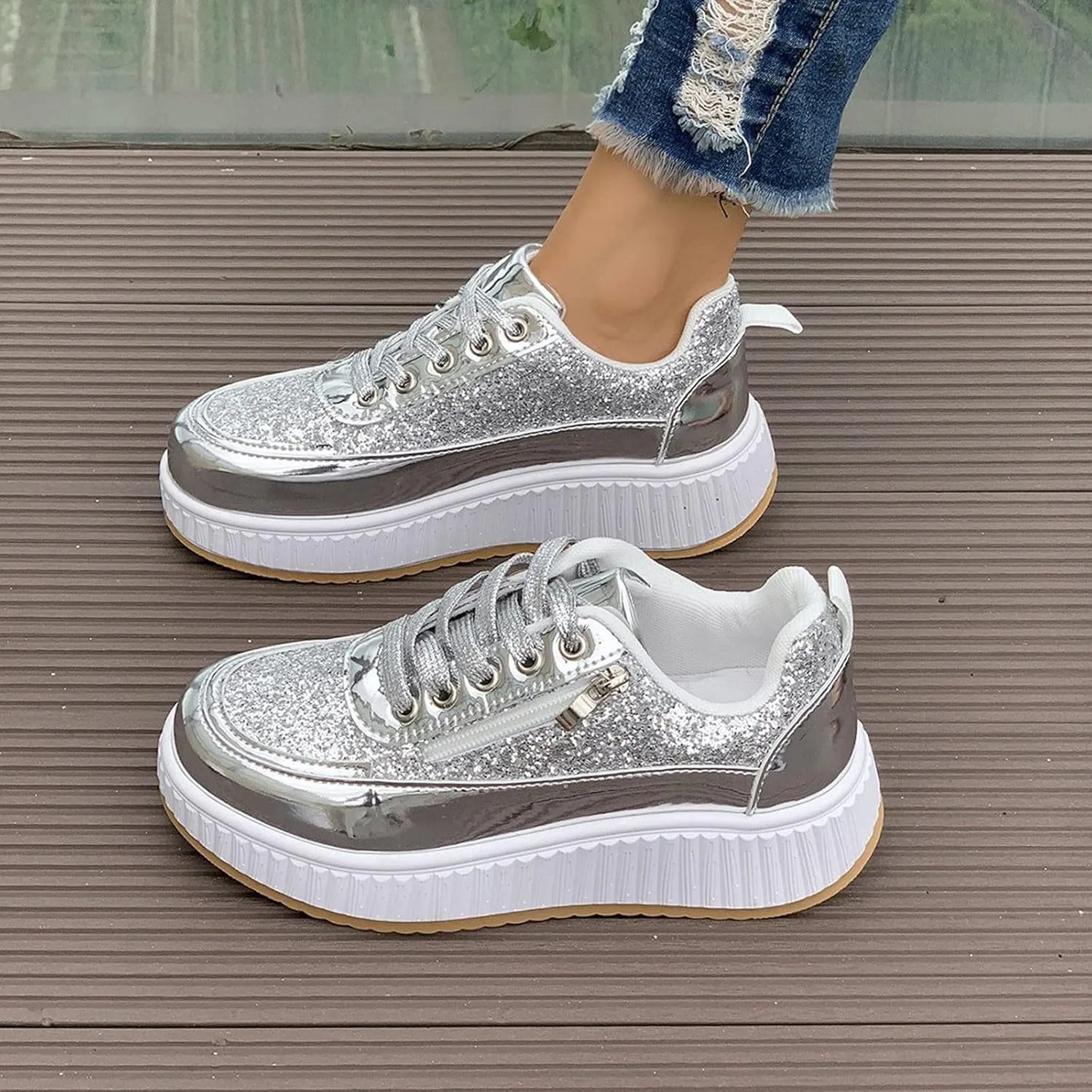 Fashion Sneakers For Women 2025 Platform,Womens White Platform Sneakers Canvas Platform Shoes for Women Black Casual Tennis Shoes Comfortable Walking Shoes for Women Slip on Lace Up Sneakers