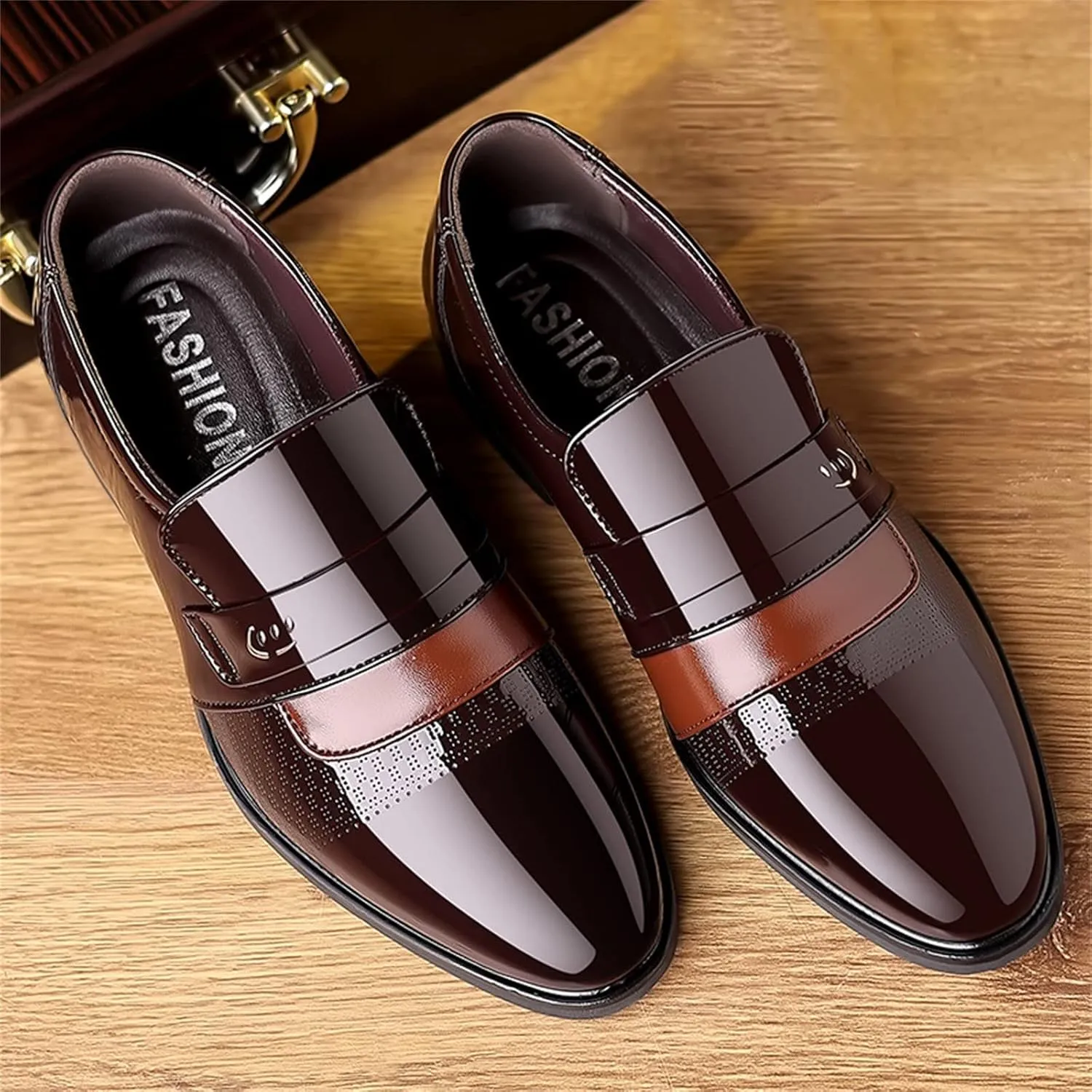 Fashion Summer and Autumn Men Leather Shoes Low Heeled Pointed Toe Slip On Business Simple Solid Shoes for Men Leather 7 Men