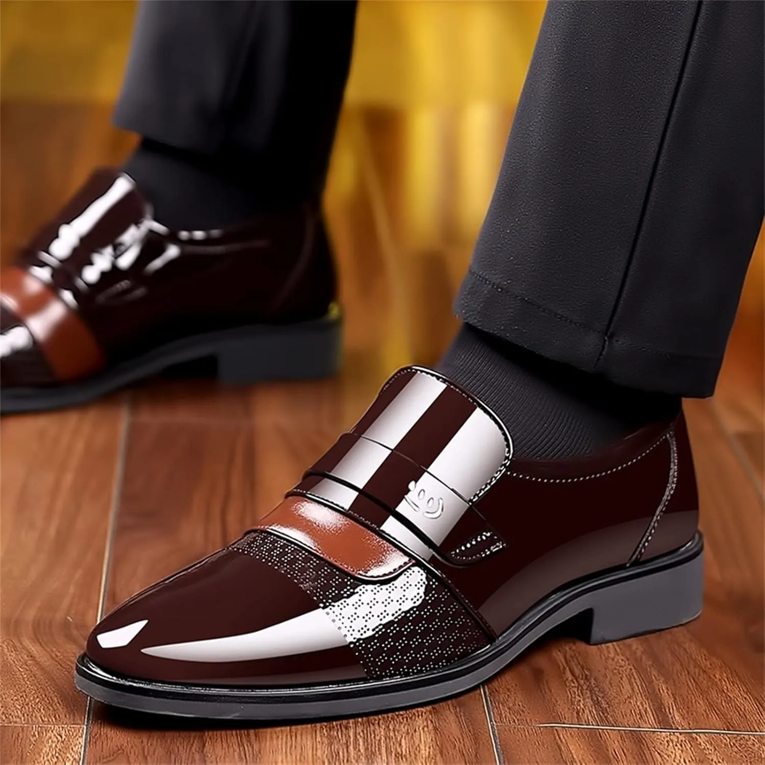 Fashion Summer and Autumn Men Leather Shoes Low Heeled Pointed Toe Slip On Business Simple Solid Shoes for Men Leather 7 Men