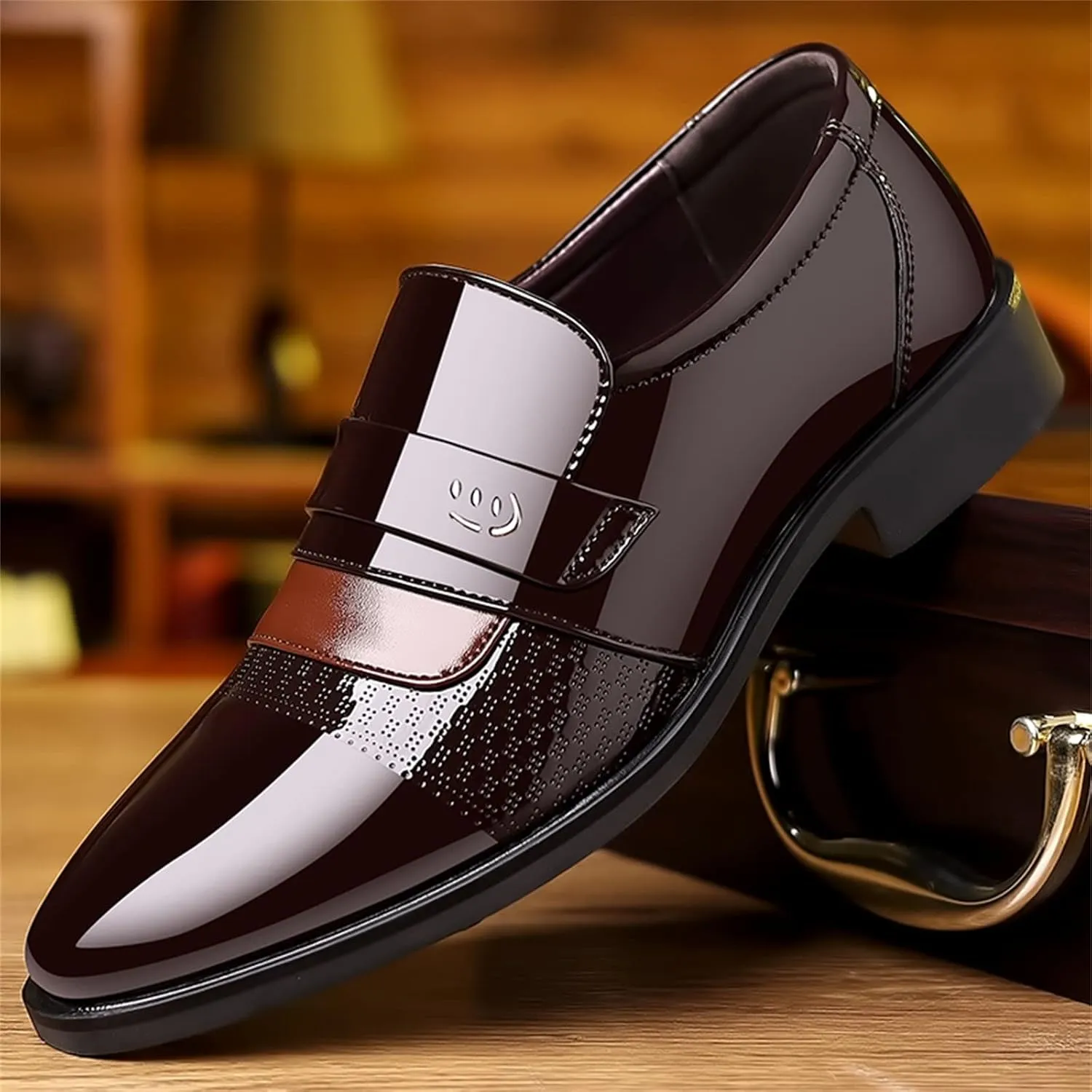 Fashion Summer and Autumn Men Leather Shoes Low Heeled Pointed Toe Slip On Business Simple Solid Shoes for Men Leather 7 Men
