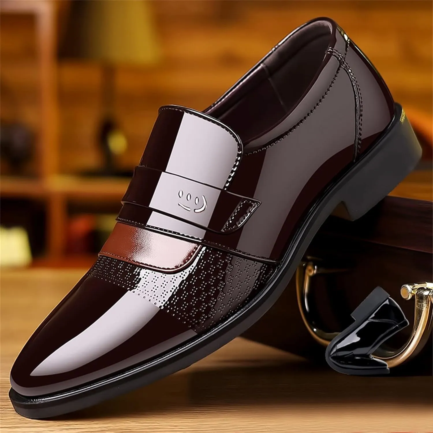 Fashion Summer and Autumn Men Leather Shoes Low Heeled Pointed Toe Slip On Business Simple Solid Shoes for Men Leather 7 Men