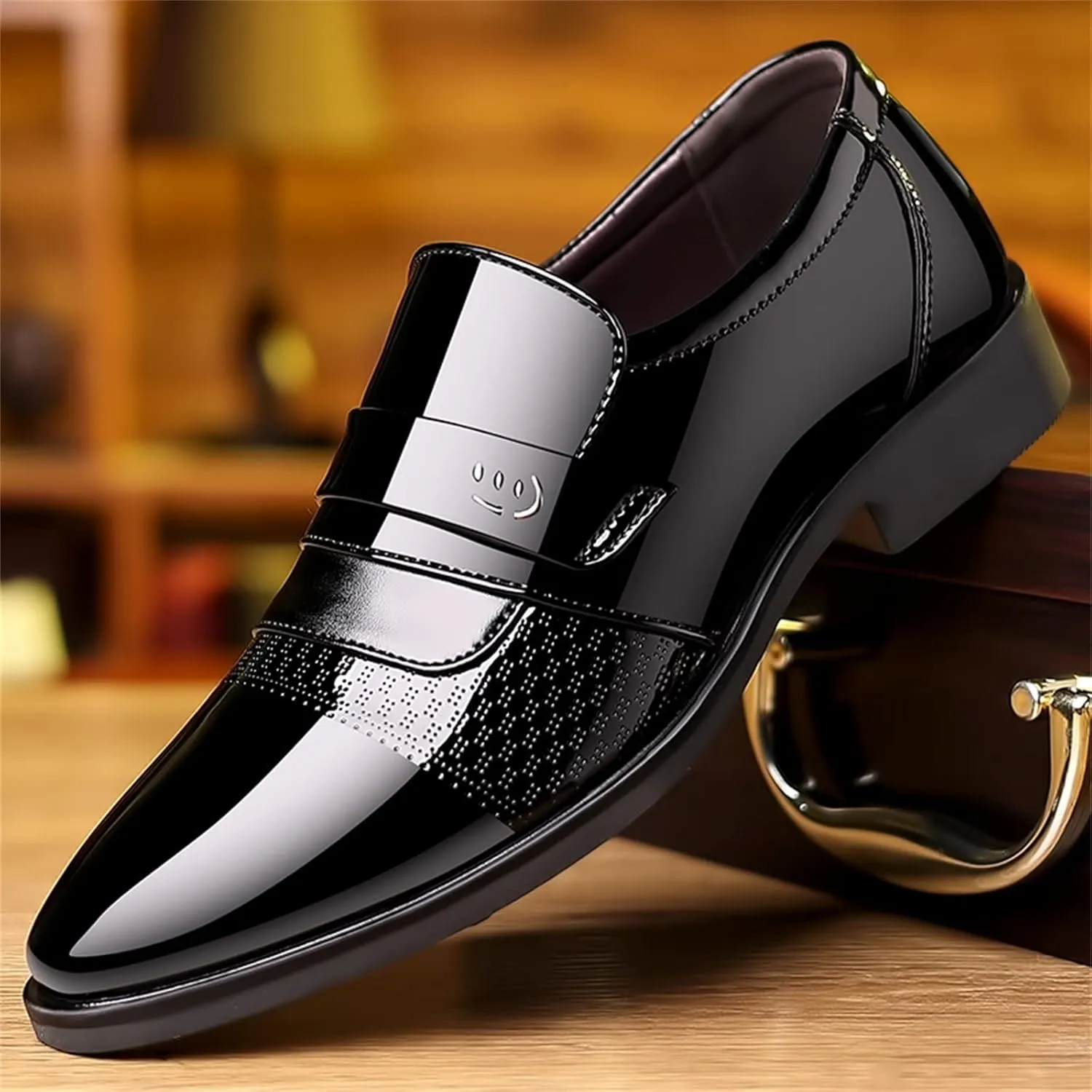 Fashion Summer and Autumn Men Leather Shoes Low Heeled Pointed Toe Slip On Business Simple Solid Shoes for Men Leather 7 Men