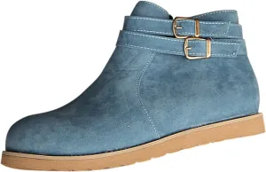 Flat Ankle Boots for Women Winter Warm Suede Short Booties Solid Comfort Walking Boot Anti-slip Almond Toe Bootie Shoes