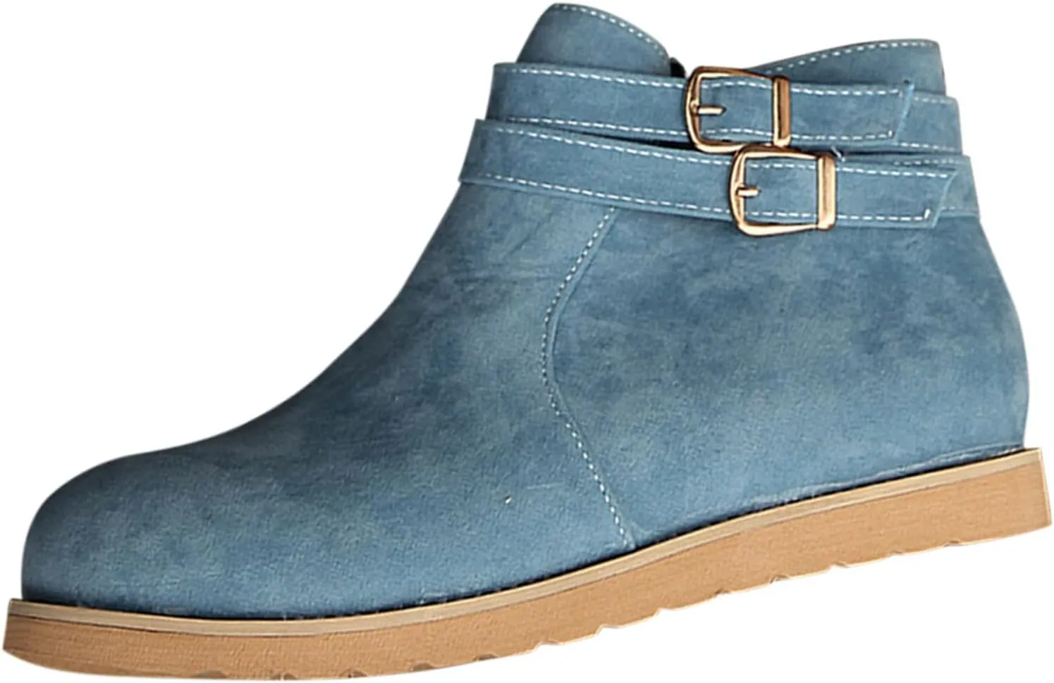 Flat Ankle Boots for Women Winter Warm Suede Short Booties Solid Comfort Walking Boot Anti-slip Almond Toe Bootie Shoes