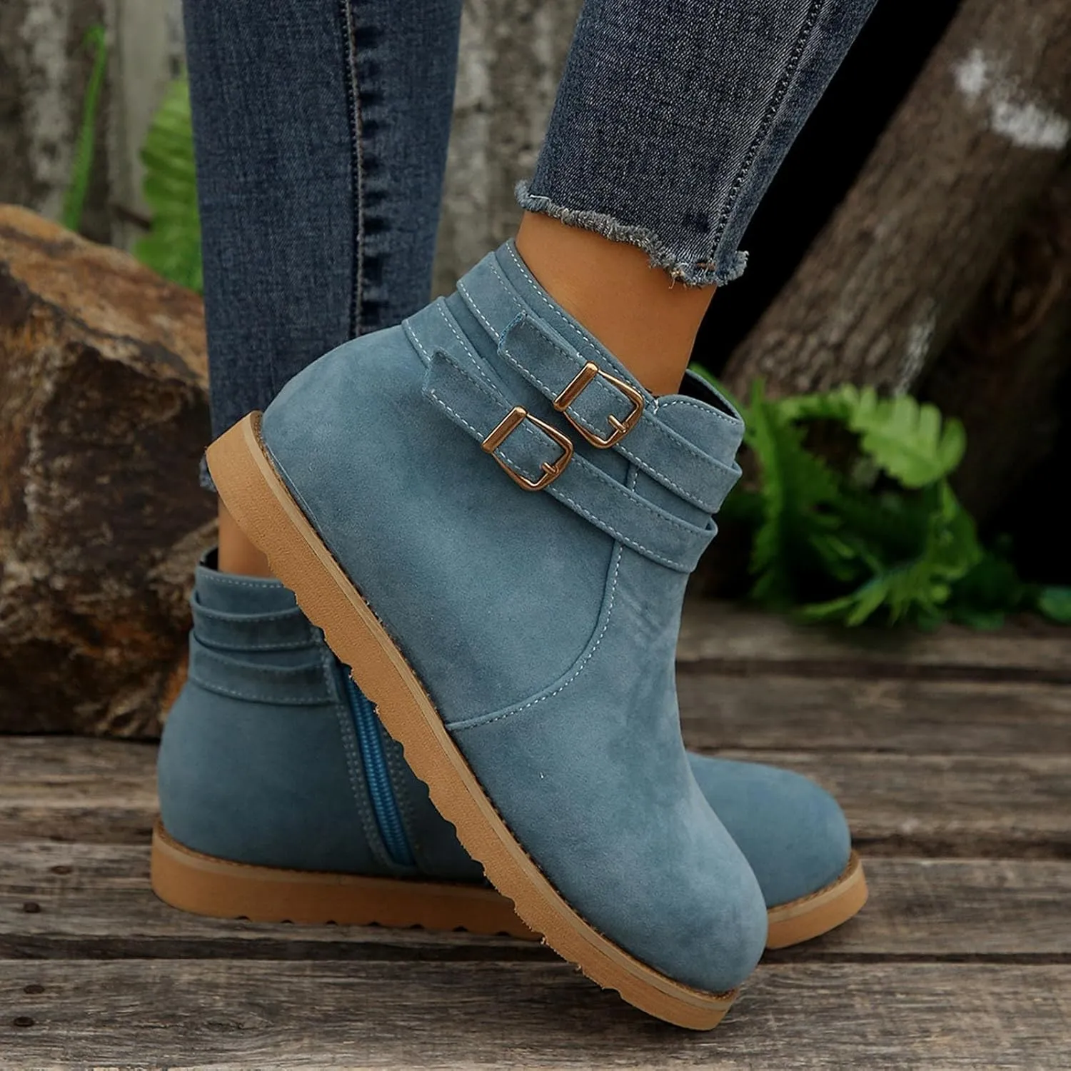 Flat Ankle Boots for Women Winter Warm Suede Short Booties Solid Comfort Walking Boot Anti-slip Almond Toe Bootie Shoes