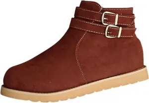 Flat Ankle Boots for Women Winter Warm Suede Short Booties Solid Comfort Walking Boot Anti-slip Almond Toe Bootie Shoes