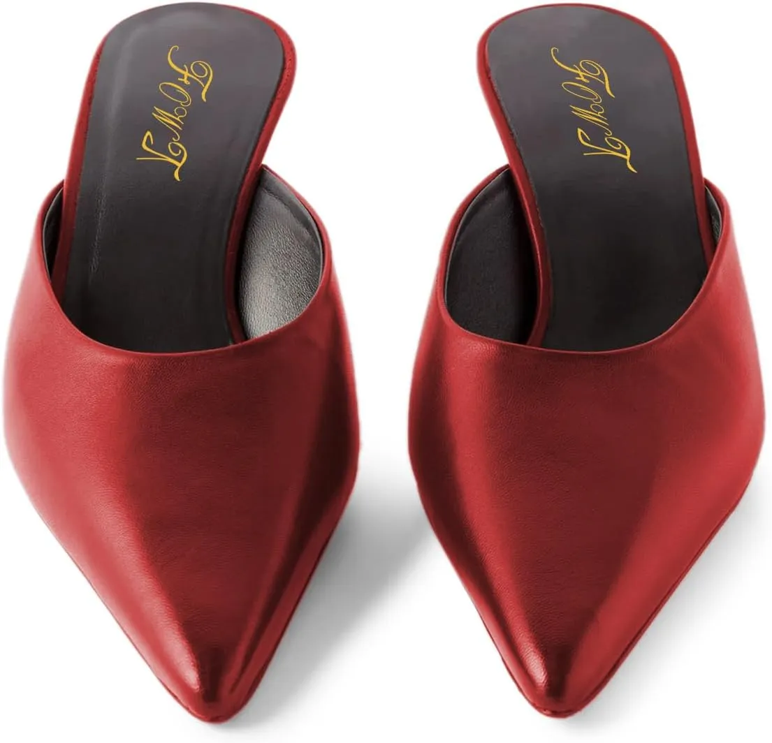 FOWT Women Pointed Toe Slip On Soft Insole Mules Kitten Heel Slip On Summer Casual Shoes Size 4-16 US