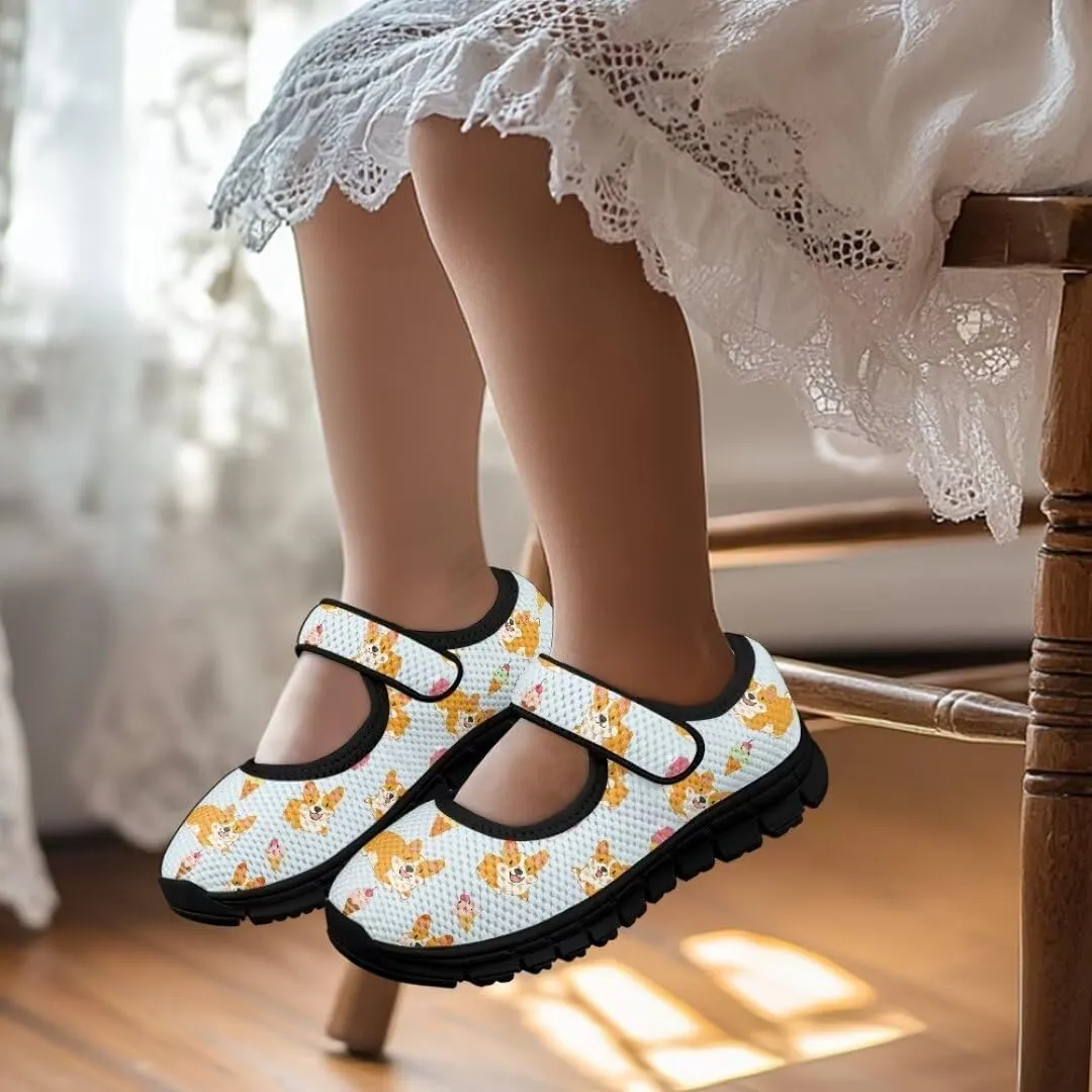 Girl's Mary Jane Shoes Toddler Mesh Sneaker Lightweight Casual Shoes with Magic Sticker