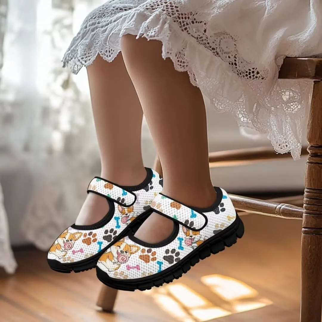 Girl's Mary Jane Shoes Toddler Mesh Sneaker Lightweight Casual Shoes with Magic Sticker