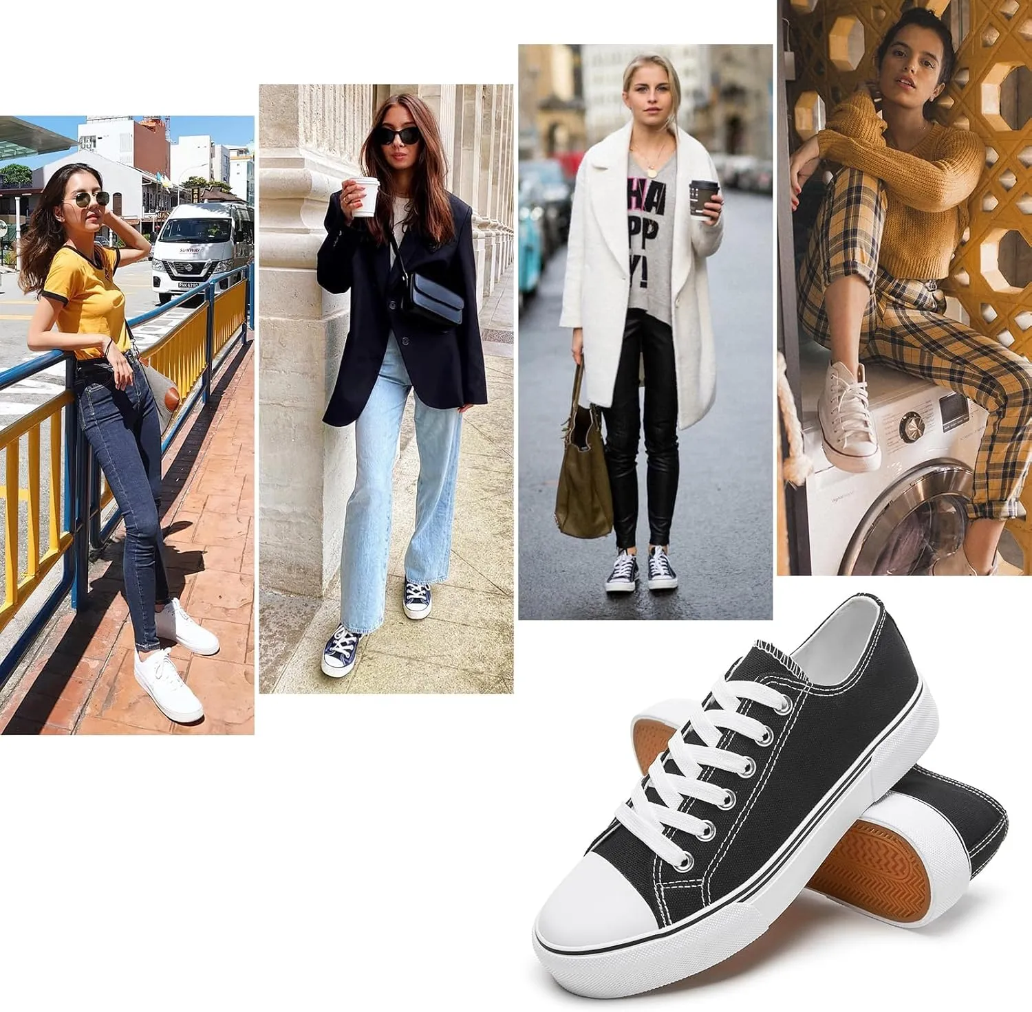 hash bubbie White Sneakers for Women Low Top Canvas Shoes Womens Canvas Sneakers Women's Fashion Sneakers Slip on Casual Tennis Shoes