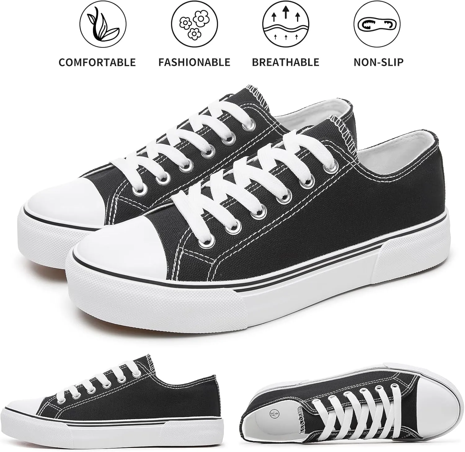 hash bubbie White Sneakers for Women Low Top Canvas Shoes Womens Canvas Sneakers Women's Fashion Sneakers Slip on Casual Tennis Shoes