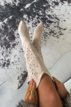 HONEY Cowboy Western Boots - Beige