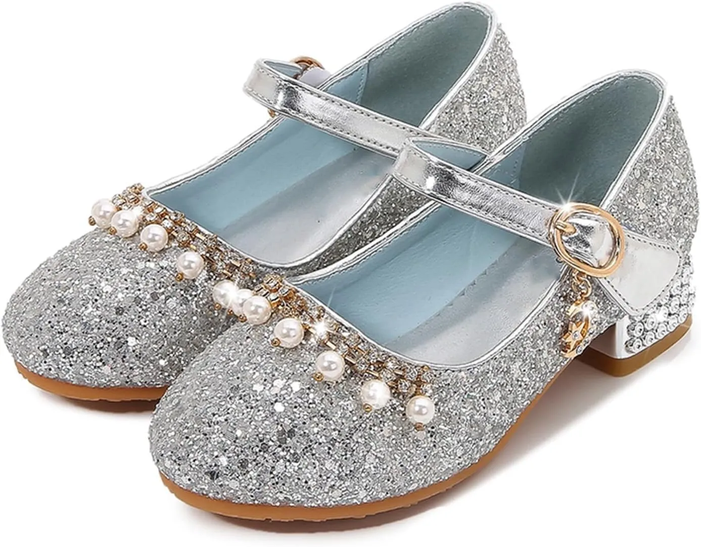 IWIHMIV Girls Dress Up Shoes Girls Dress Shoes Mary Jane Shoes for Girls Low Heel Princess Hook and Loop Dress Shoes Party Wedding