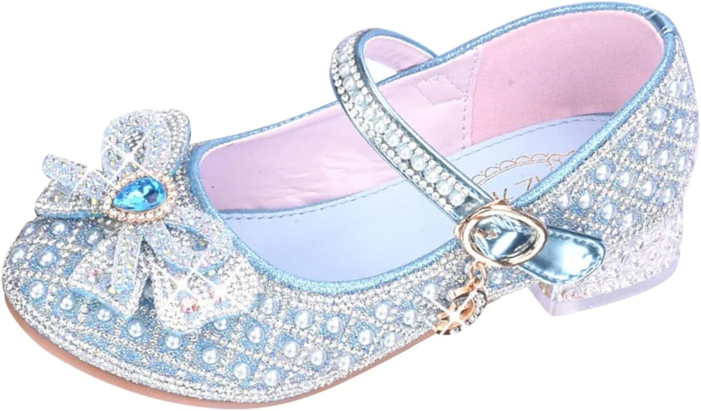 IWIHMIV Girls Dress Up Shoes Girls Dress Shoes Mary Jane Shoes for Girls Low Heel Princess Hook and Loop Dress Shoes Party Wedding